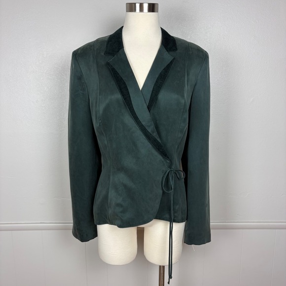 Dorothy Schoelen Jackets & Blazers - Dorothy Schoelen Platinum Vtg Wrap Jacket Blazer Size L Dark Green Chenille Trim